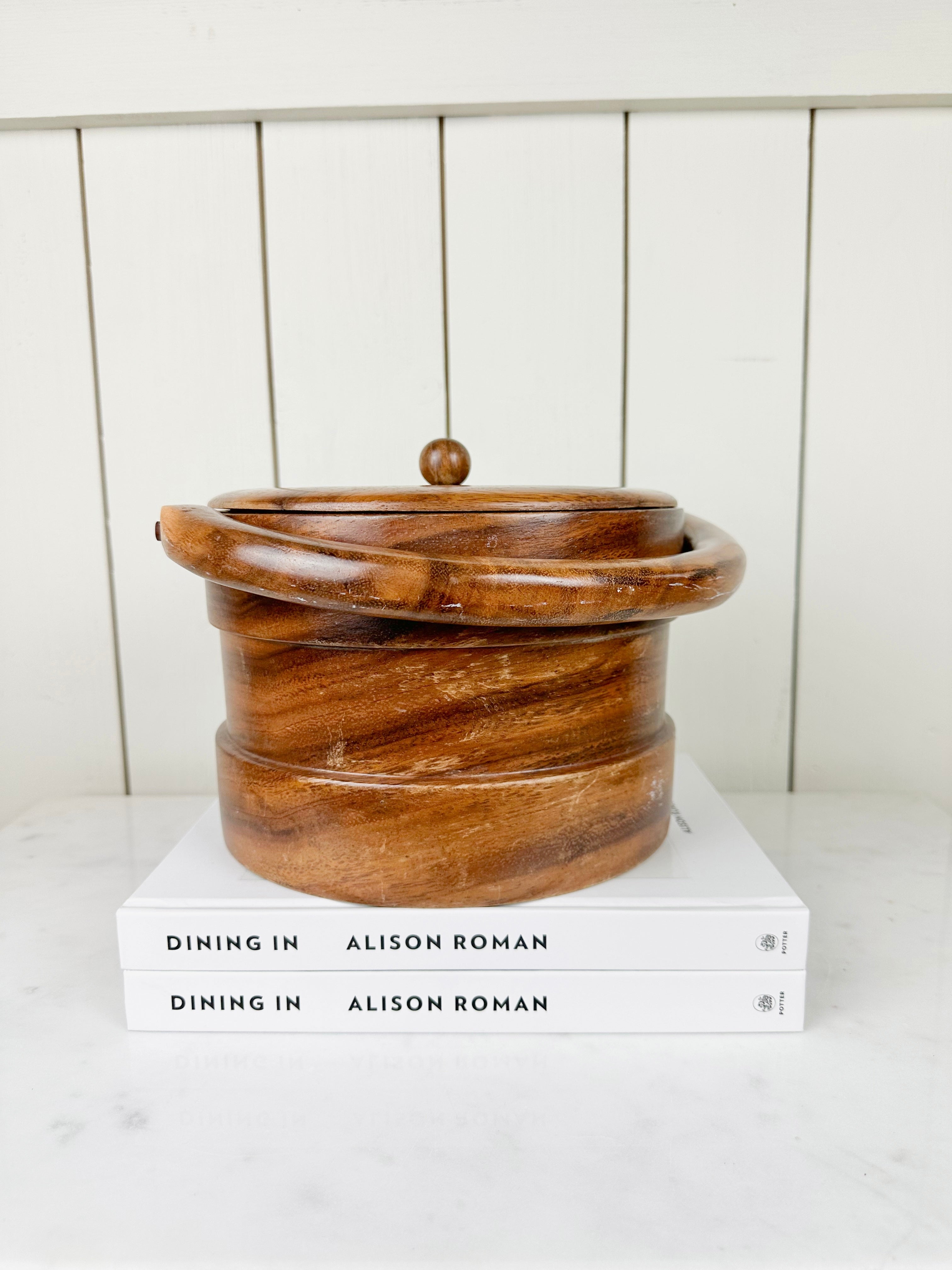 vintage wood pantry storage bucket or ice bucket