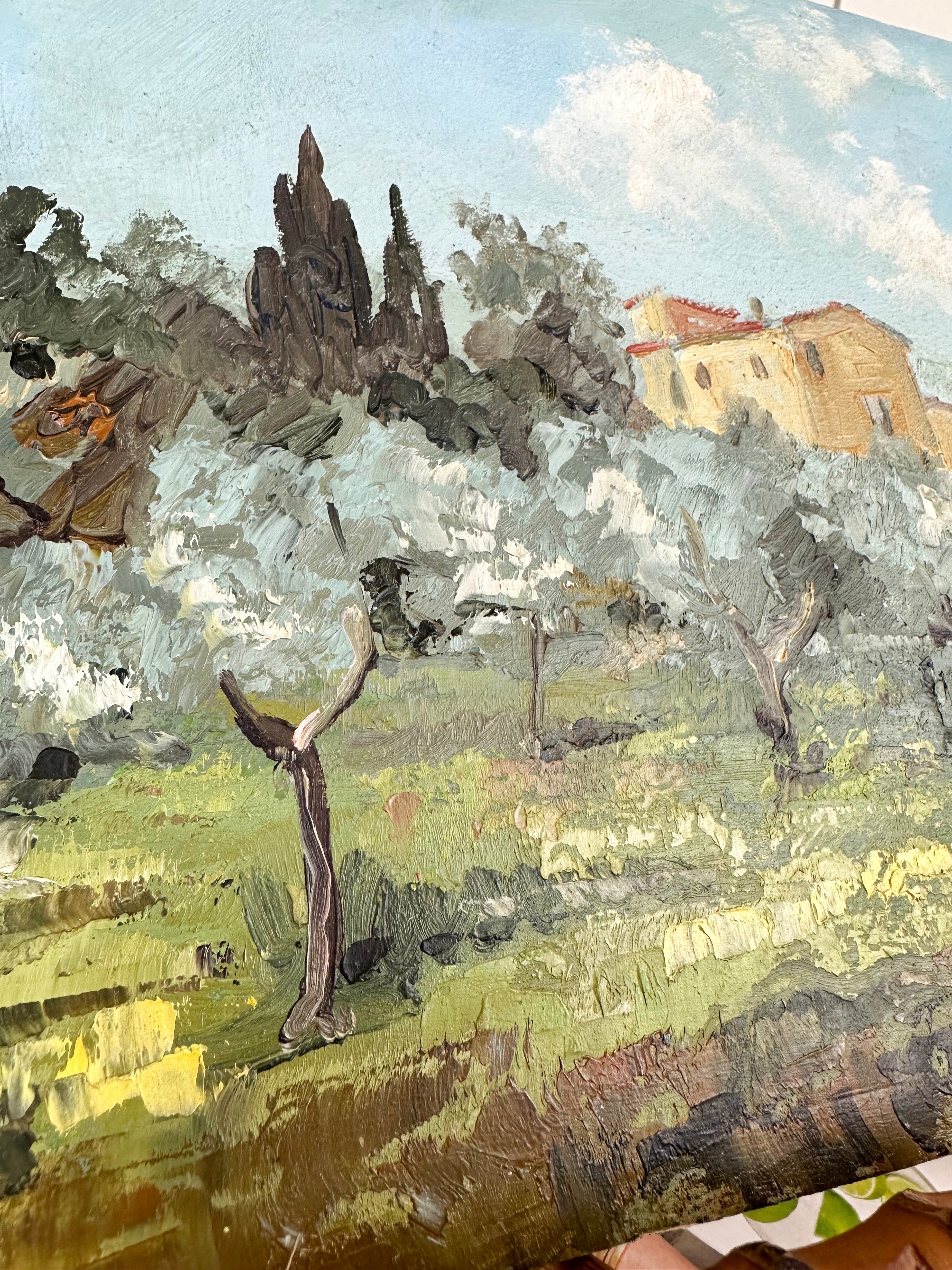 vintage Italian landscape oil painting on wood board