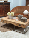 VINTAGE WOOD AND METAL COFFEE TABLE