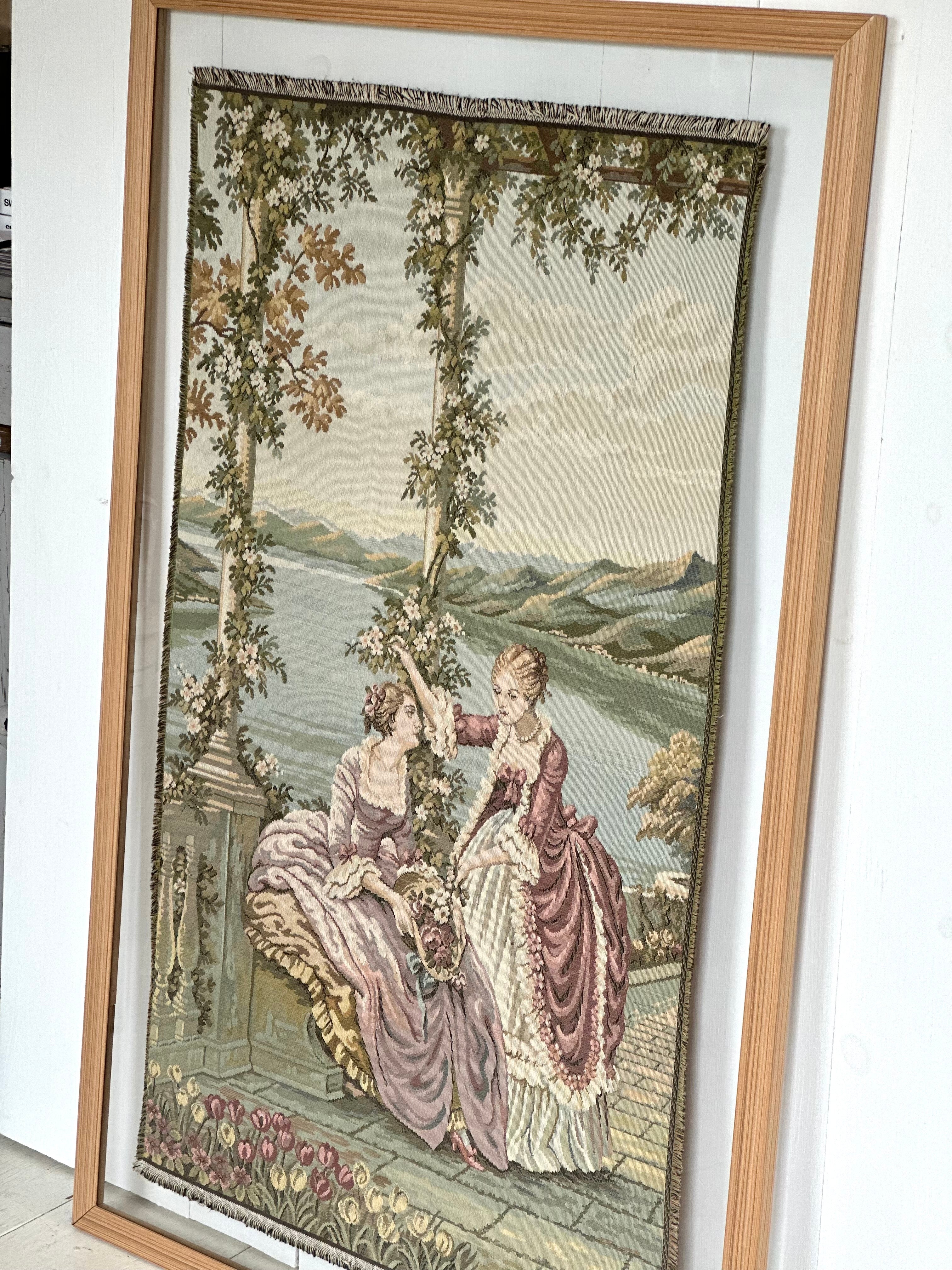 VINTAGE FRENCH GARDEN TAPESTRY IN MODERN FRAME