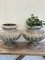 ANTIQUE FRENCH ZINC COATED URNS - PAIR