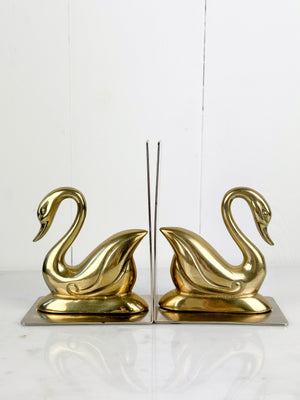 brass swan bookend