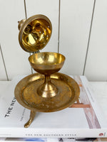 vintage footed brass incense burner with tray
