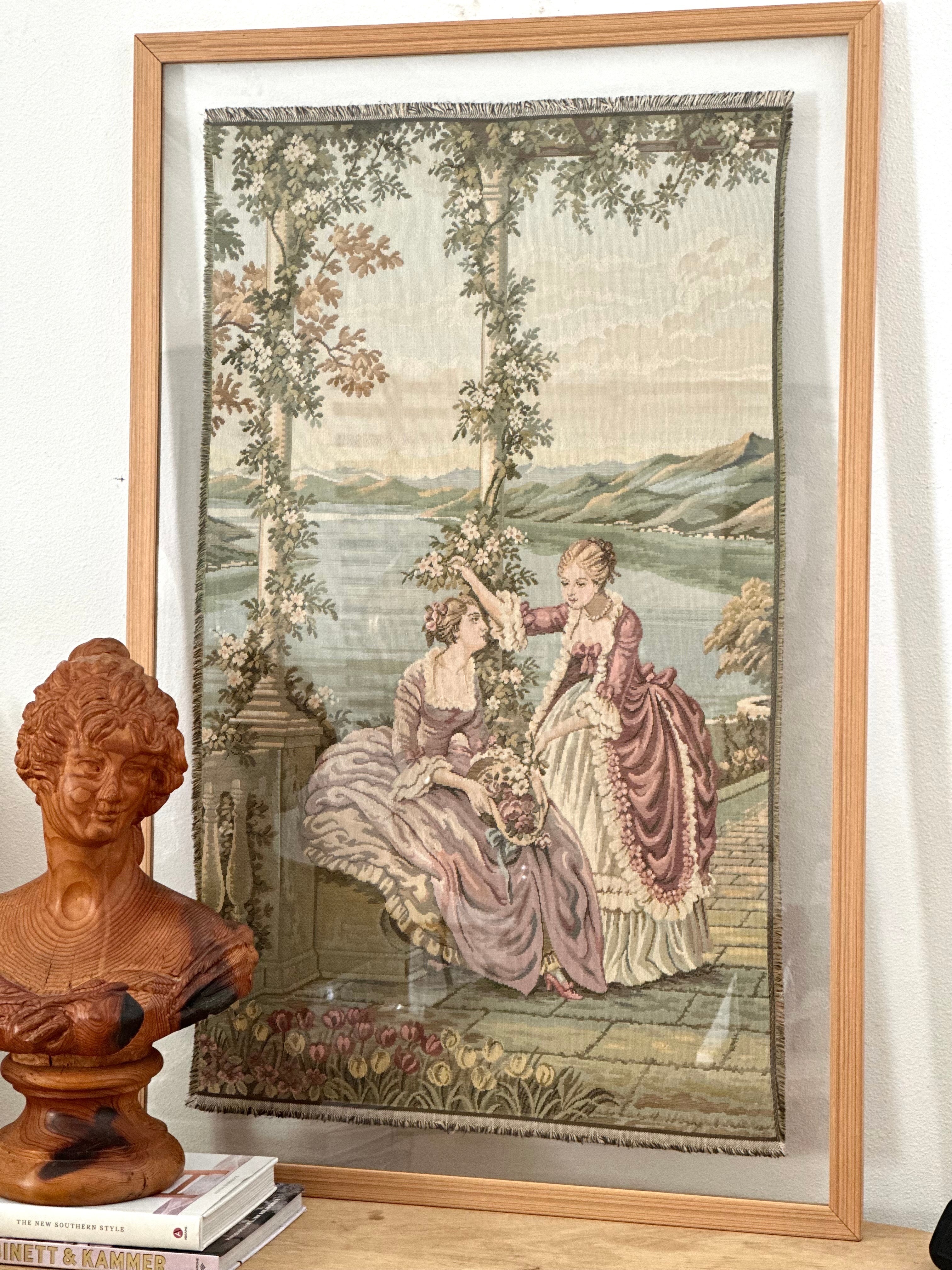 VINTAGE FRENCH GARDEN TAPESTRY IN MODERN FRAME