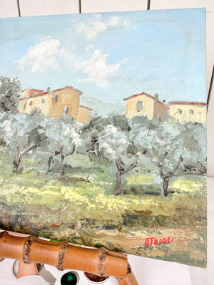 vintage Italian landscape oil painting on wood board