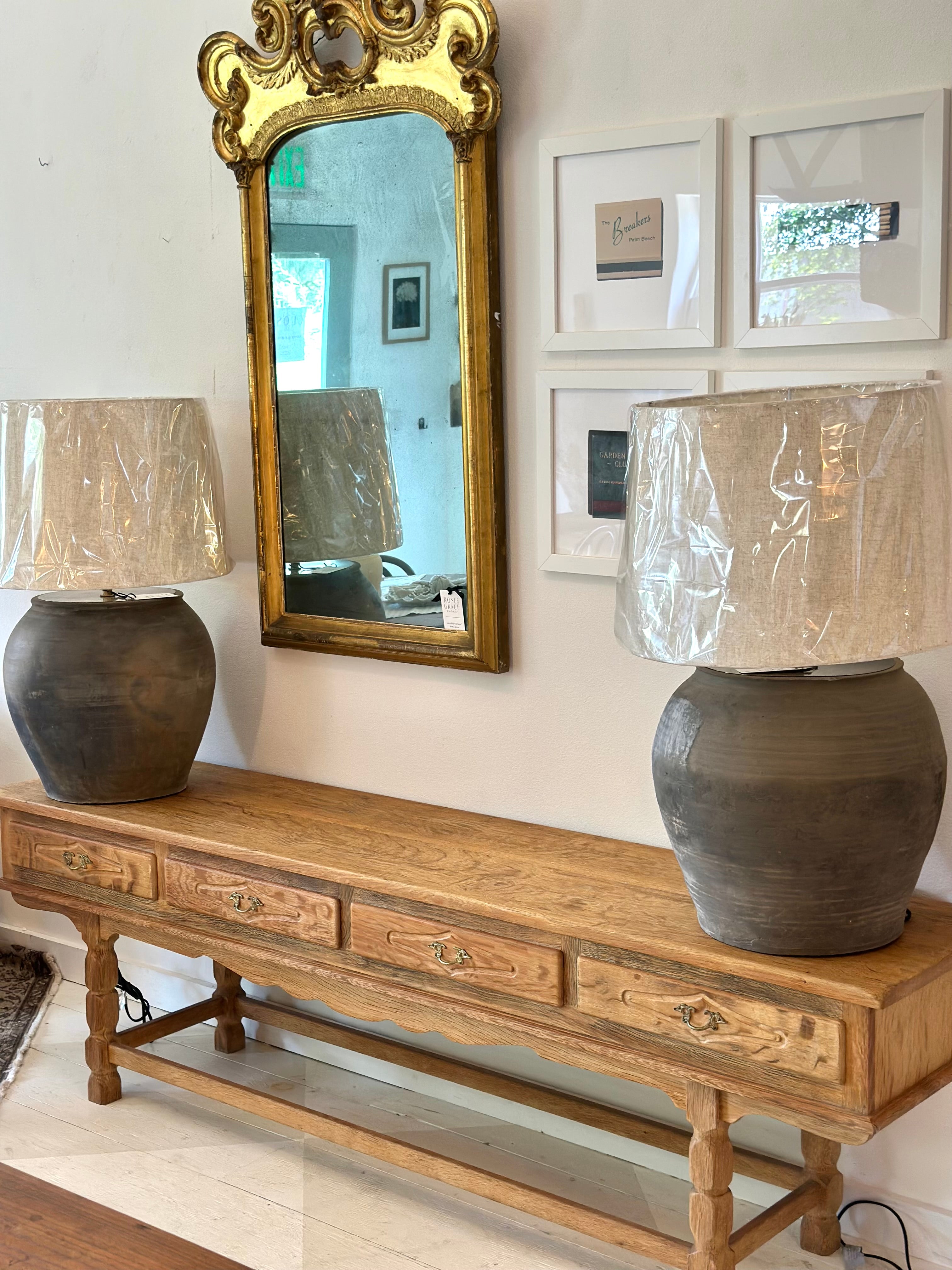 VINTAGE POTTERY LAMP + SHADE