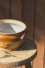 BROWN FRENCH STONEWARE POT WITH HANDLES