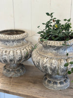 ANTIQUE FRENCH ZINC COATED URNS - PAIR