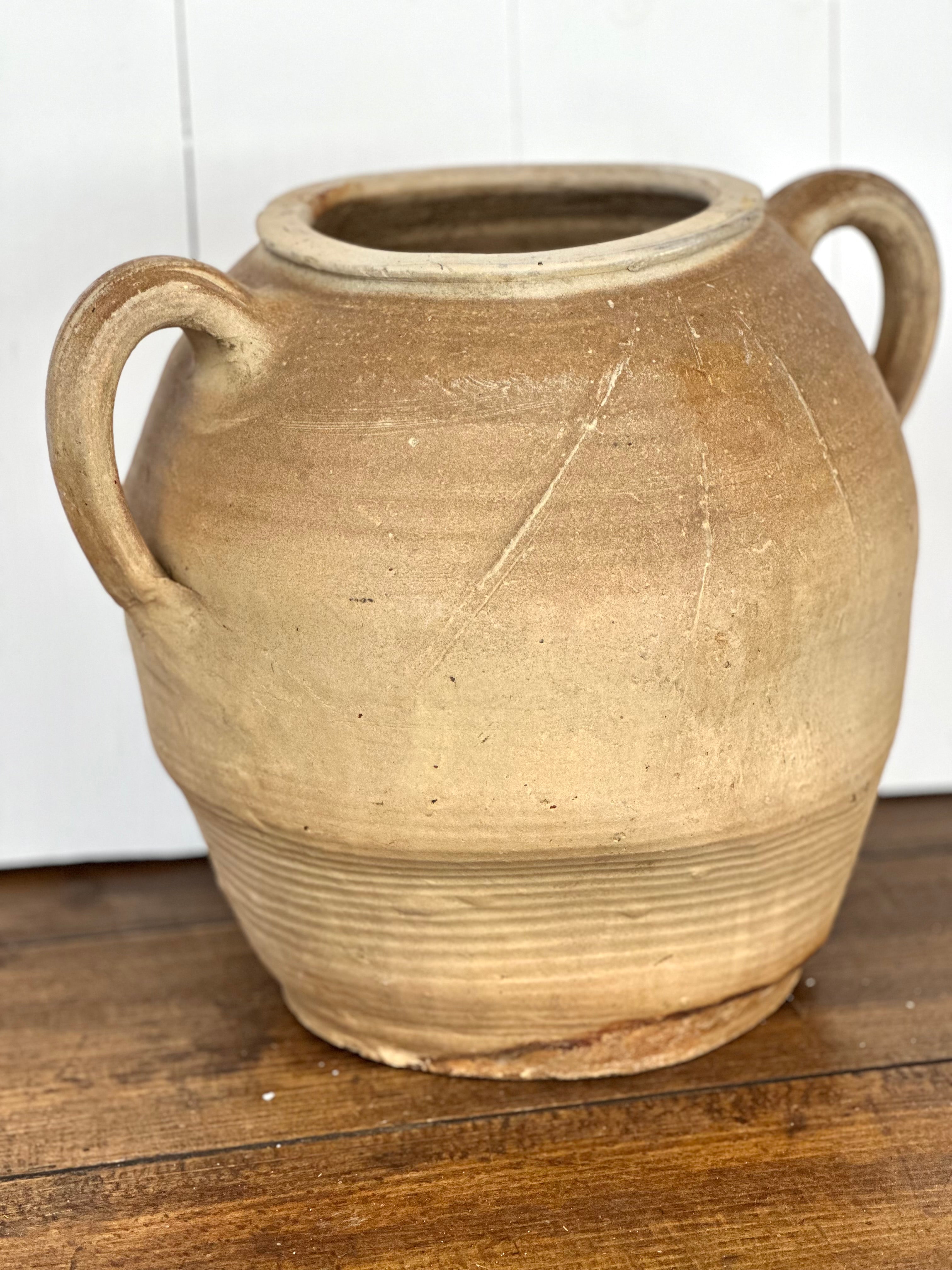 ANTIQUE FRENCH DOUBLE HANDLED SANDSTONE POT
