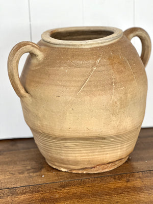 ANTIQUE FRENCH DOUBLE HANDLED SANDSTONE POT