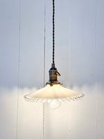 ANTIQUE FRENCH OPALINE PENDANT LIGHT TURNED ON 