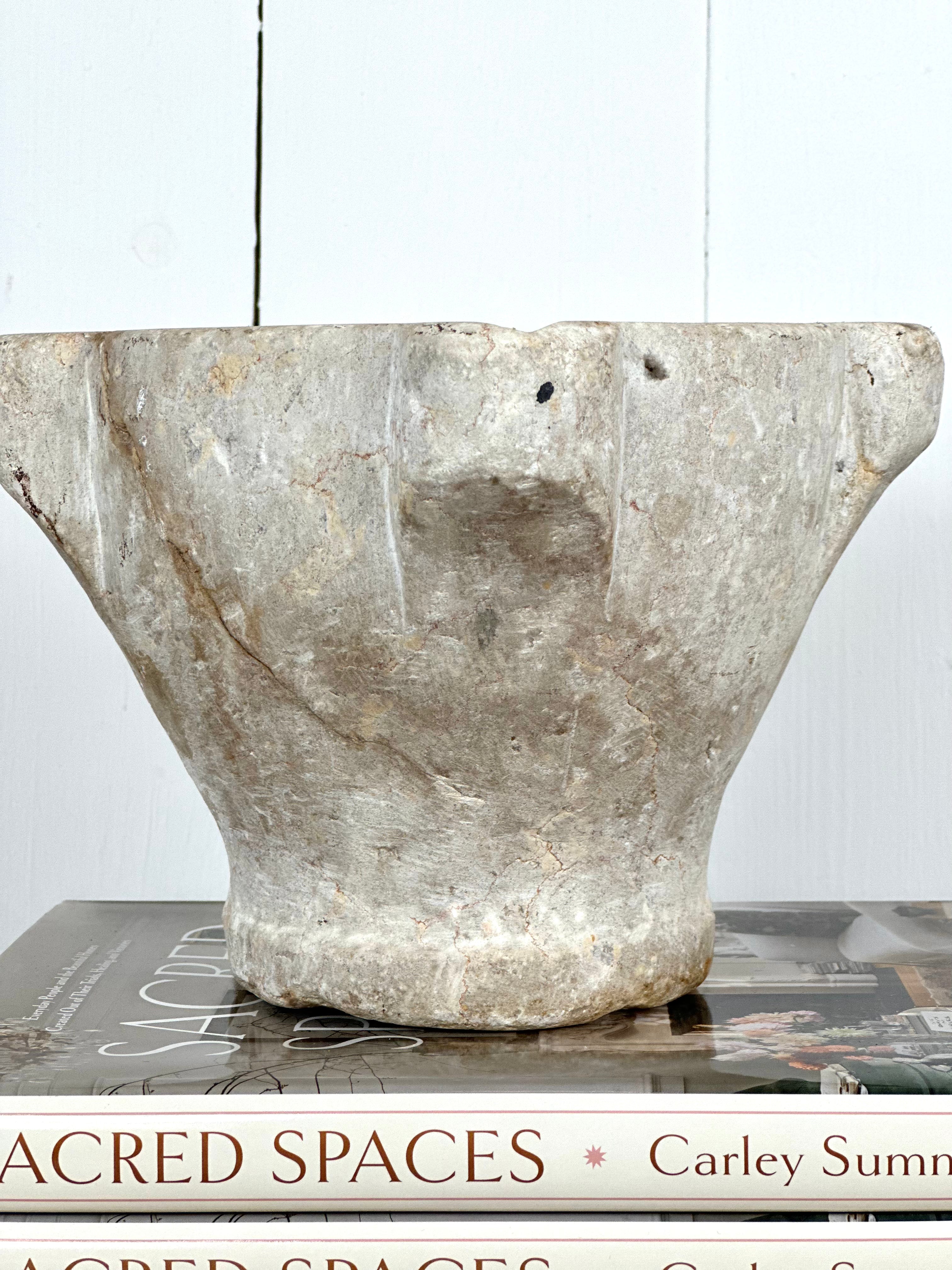 ANTIQUE FRENCH STONE MORTAR SIDE VIEW
