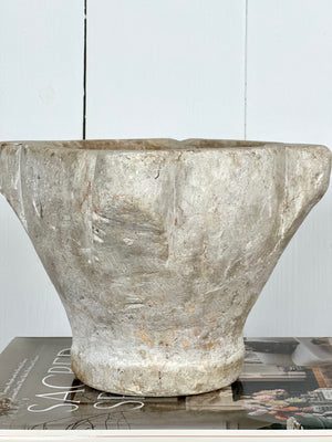ANTIQUE FRENCH STONE MORTAR SIDE VIEW DETAIL