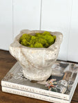 ANTIQUE FRENCH STONE MORTAR WITH MOSS 