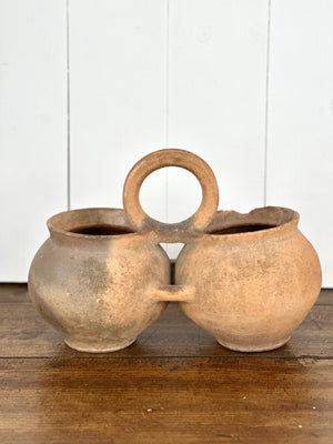 ANTIQUE HANDLED DOUBLE TERRA COTTA POT DETAILS