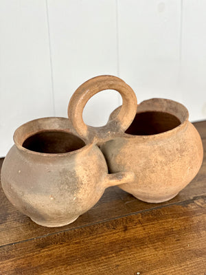 ANTIQUE HANDLED DOUBLE TERRA COTTA POT 