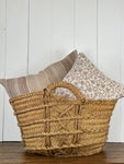 ANTIQUE SPANISH GATHERING BASKET STYLED WITH PILLOWS 