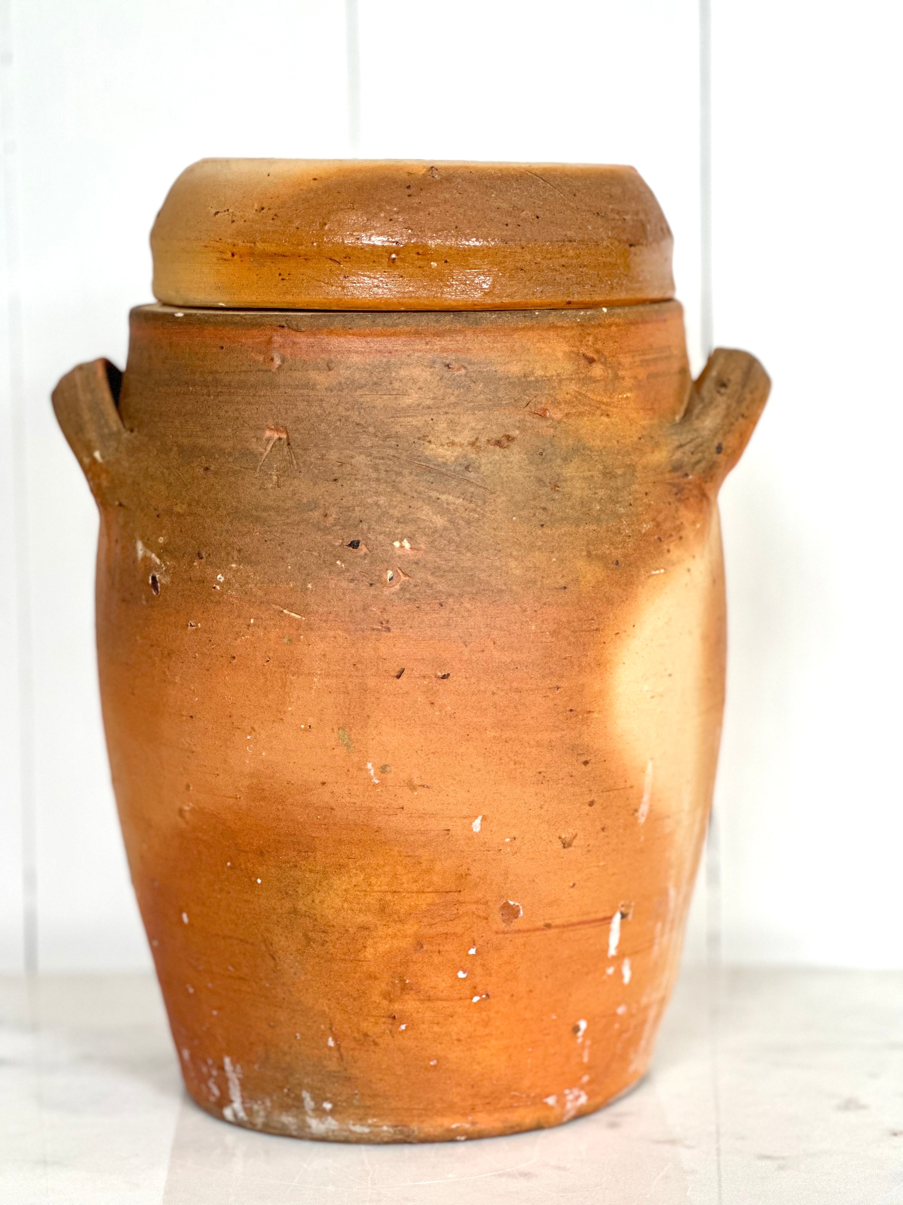 ANTIQUE STONEWARE FRENCH CONFIT POT