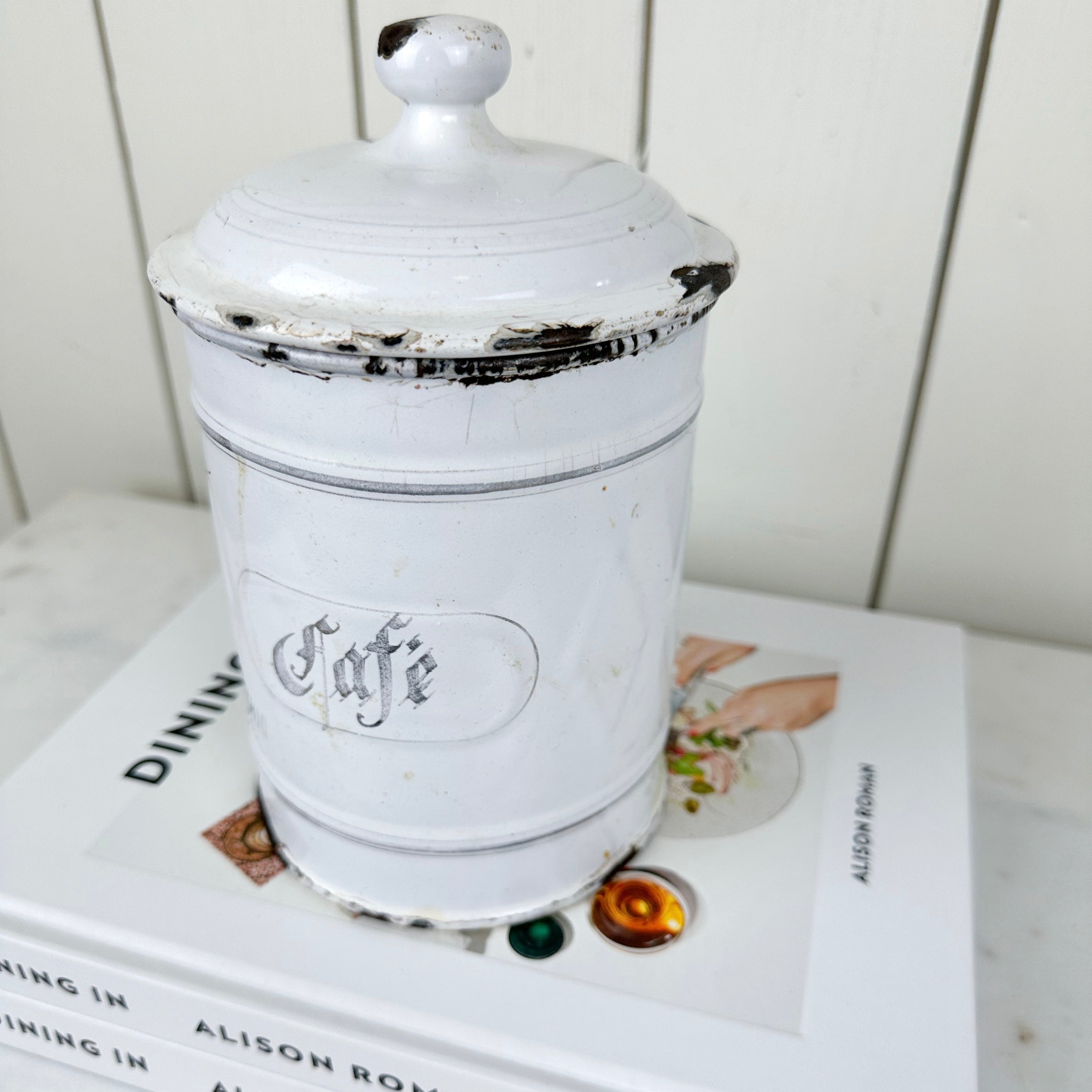 vintage french enamel coffee canister