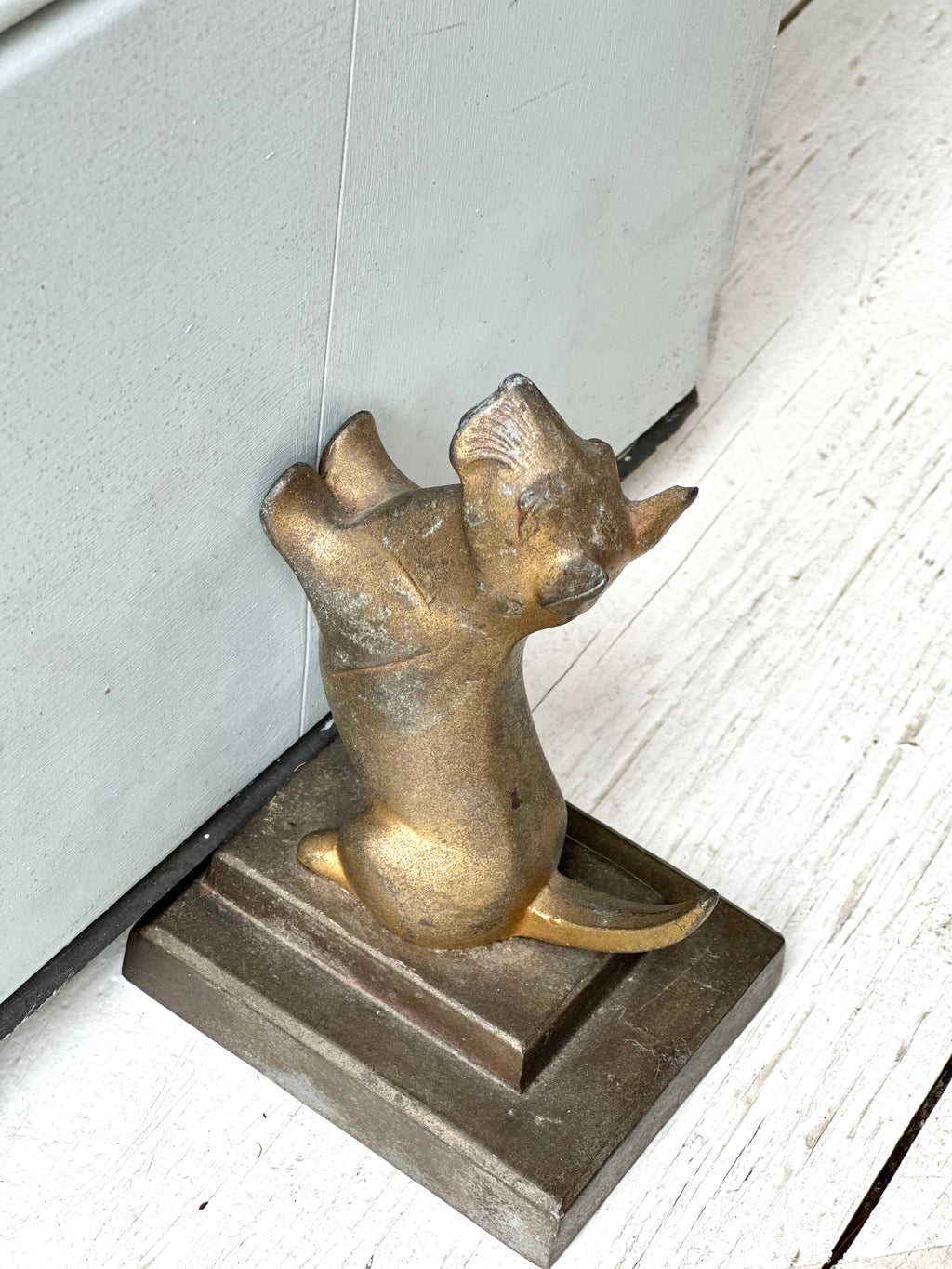 VINTAGE BRASS DOG DOORSTOP BOOKEND