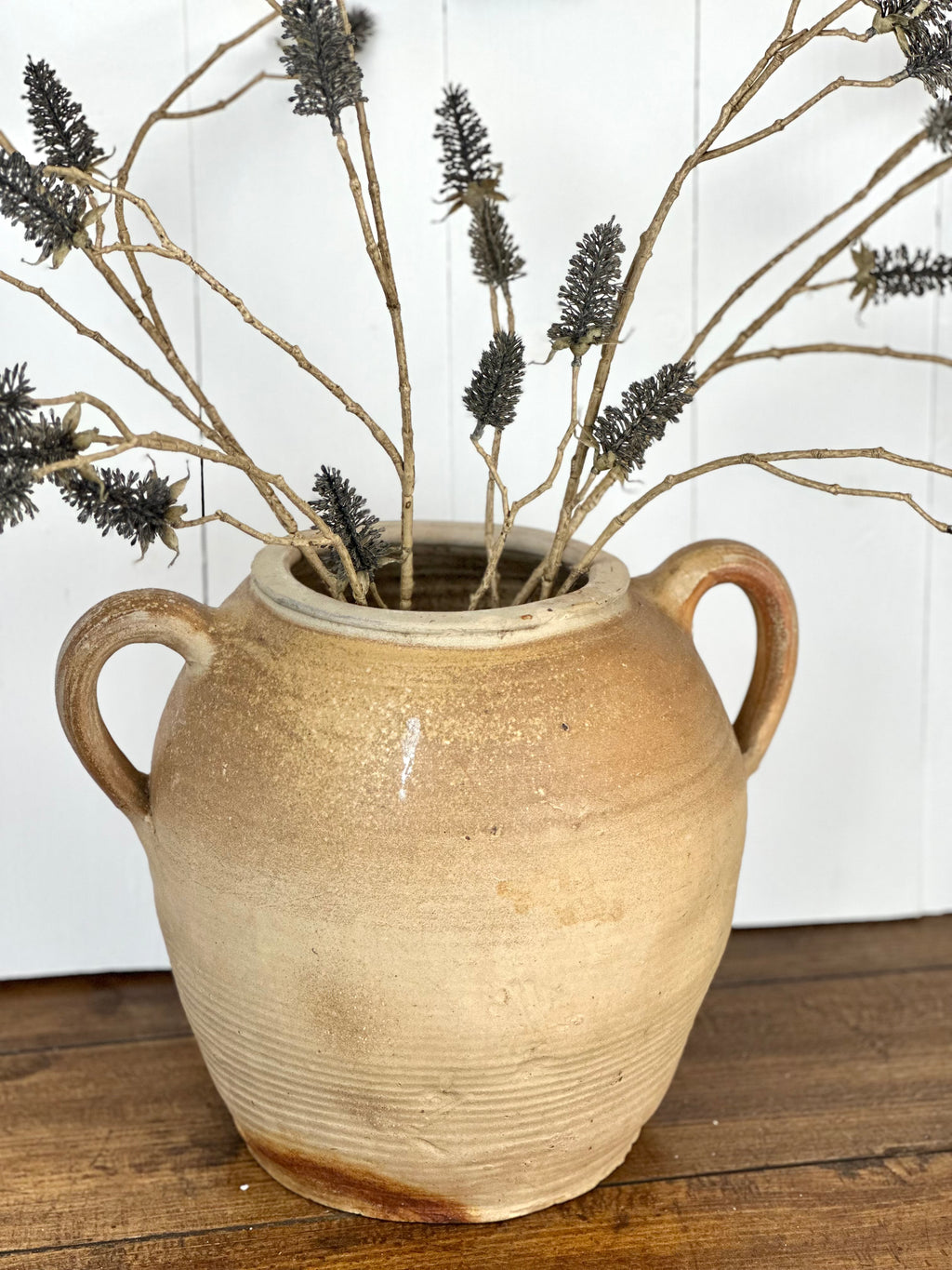 ANTIQUE FRENCH DOUBLE HANDLED SANDSTONE POT