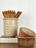 FRENCH STONEWARE FAISSELLE STYLED WITH KITCHEN TOOLS