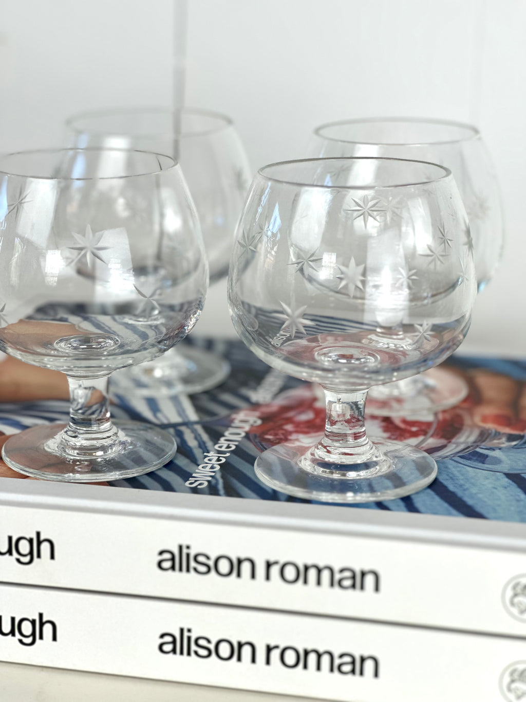MID CENTURY ETCHED STAR BRANDY GLASS