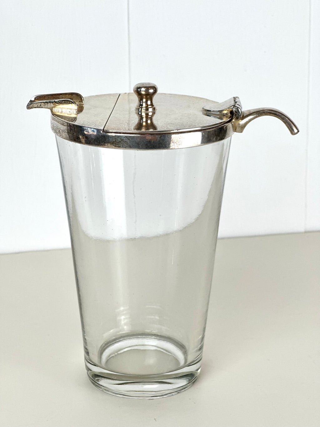 SILVER PLATE AND GLASS COCKTAIL SHAKER