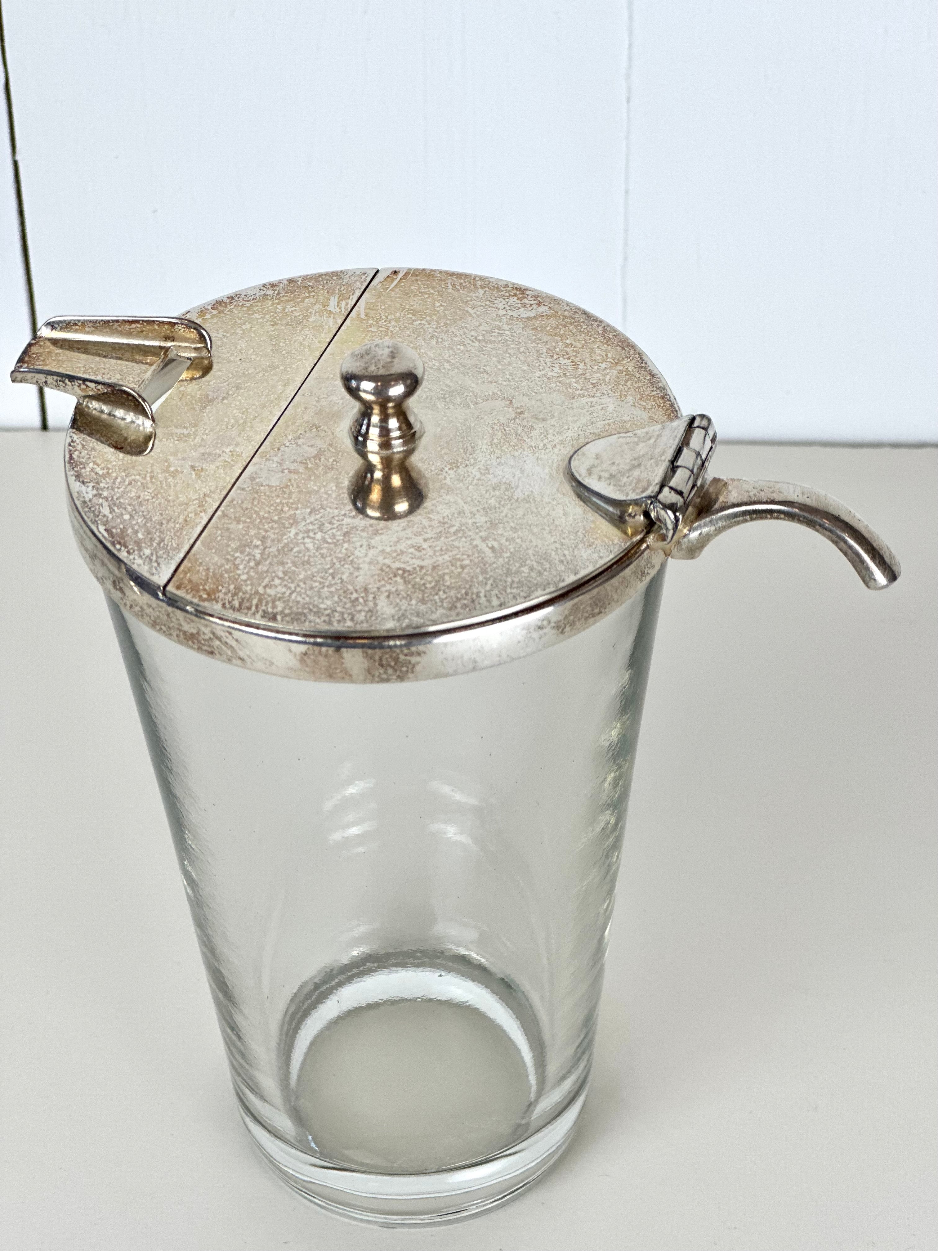 SILVER PLATE AND GLASS COCKTAIL SHAKER