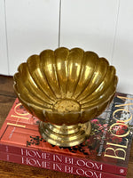 VINTAGE BRASS SCALLOP COMPOTE BOWL DETAIL