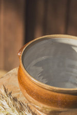 BROWN FRENCH STONEWARE POT WITH HANDLES