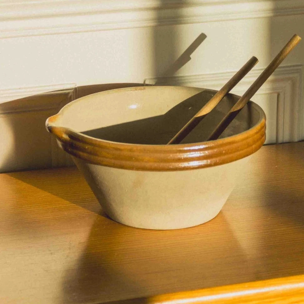 FRENCH VINTAGE STONEWARE BATTER BOWL