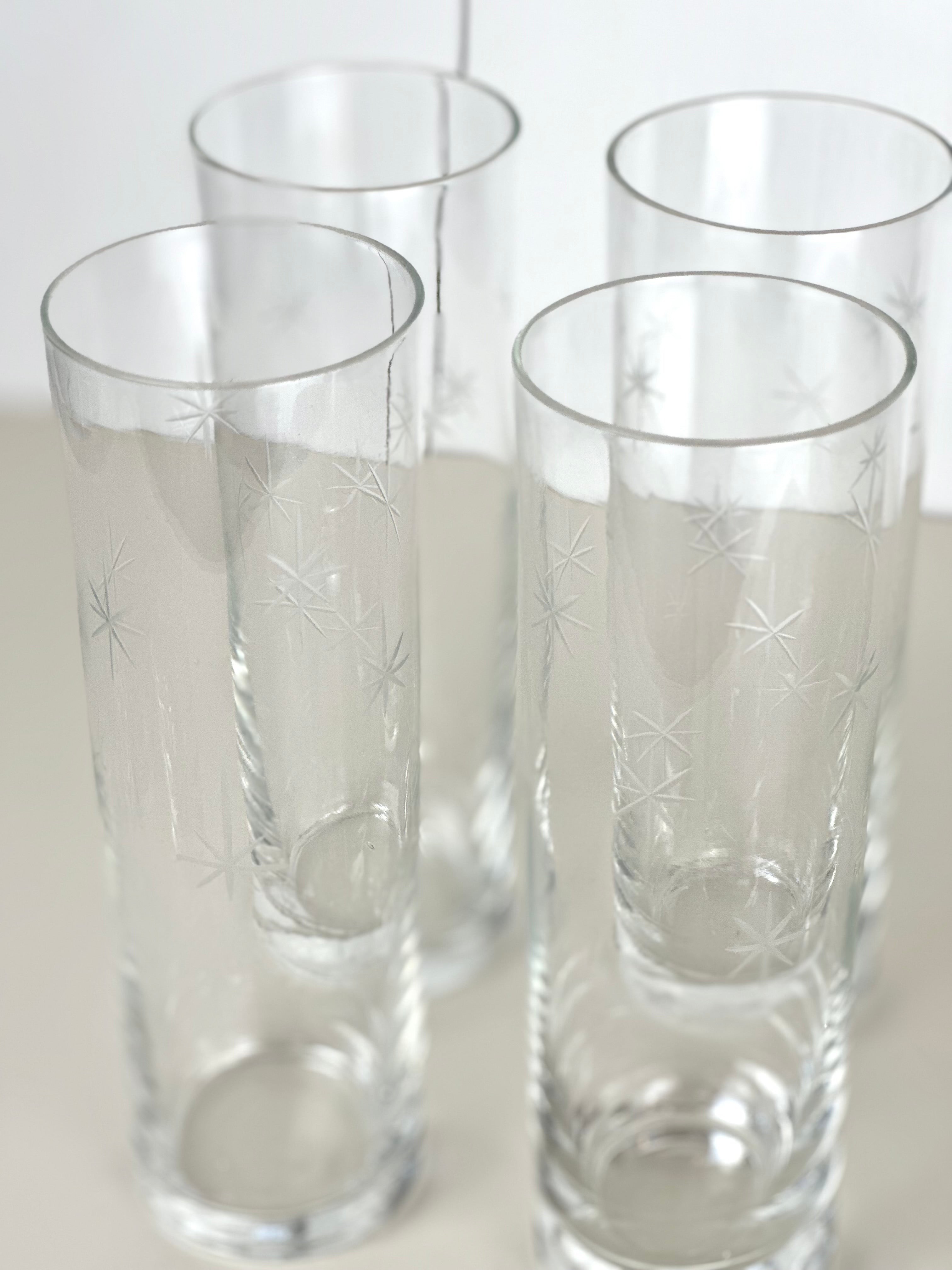 highball etched glass mid century star cocktail glass