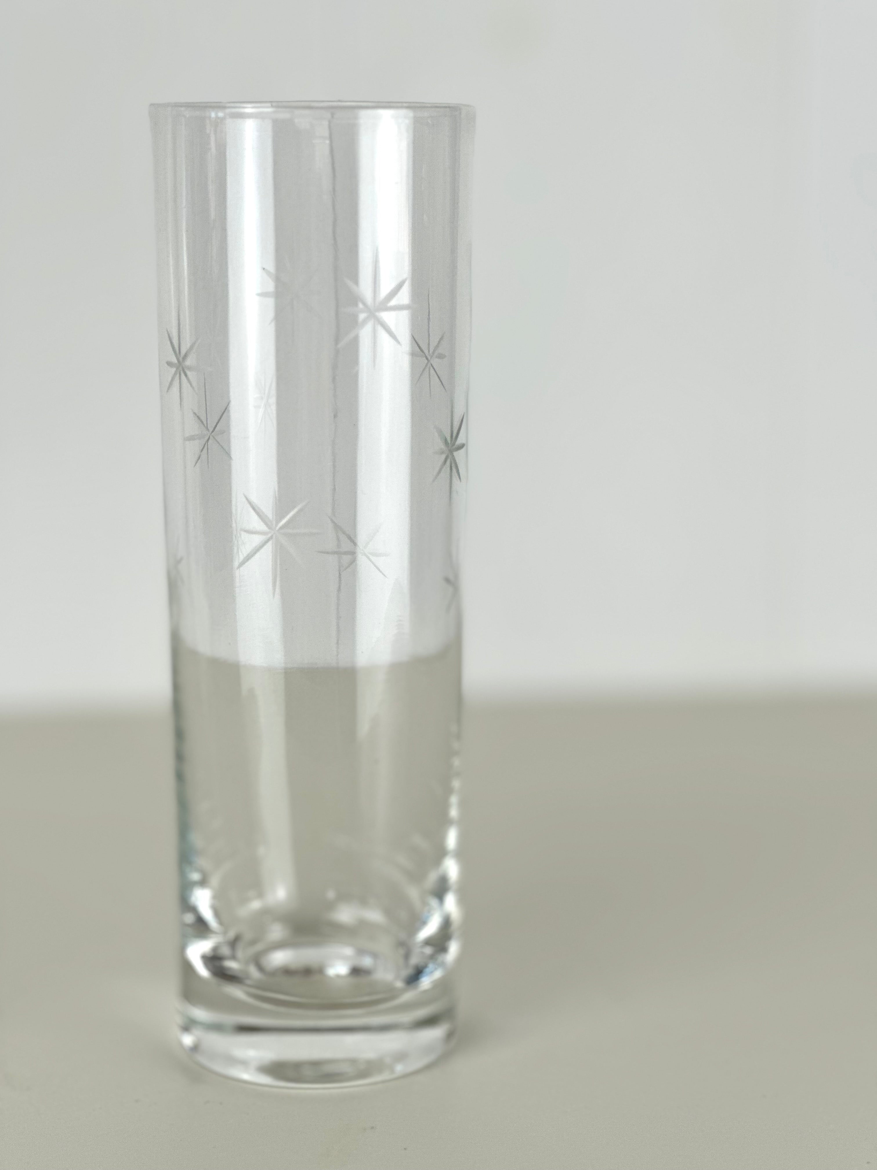 highball etched glass mid century star cocktail glass
