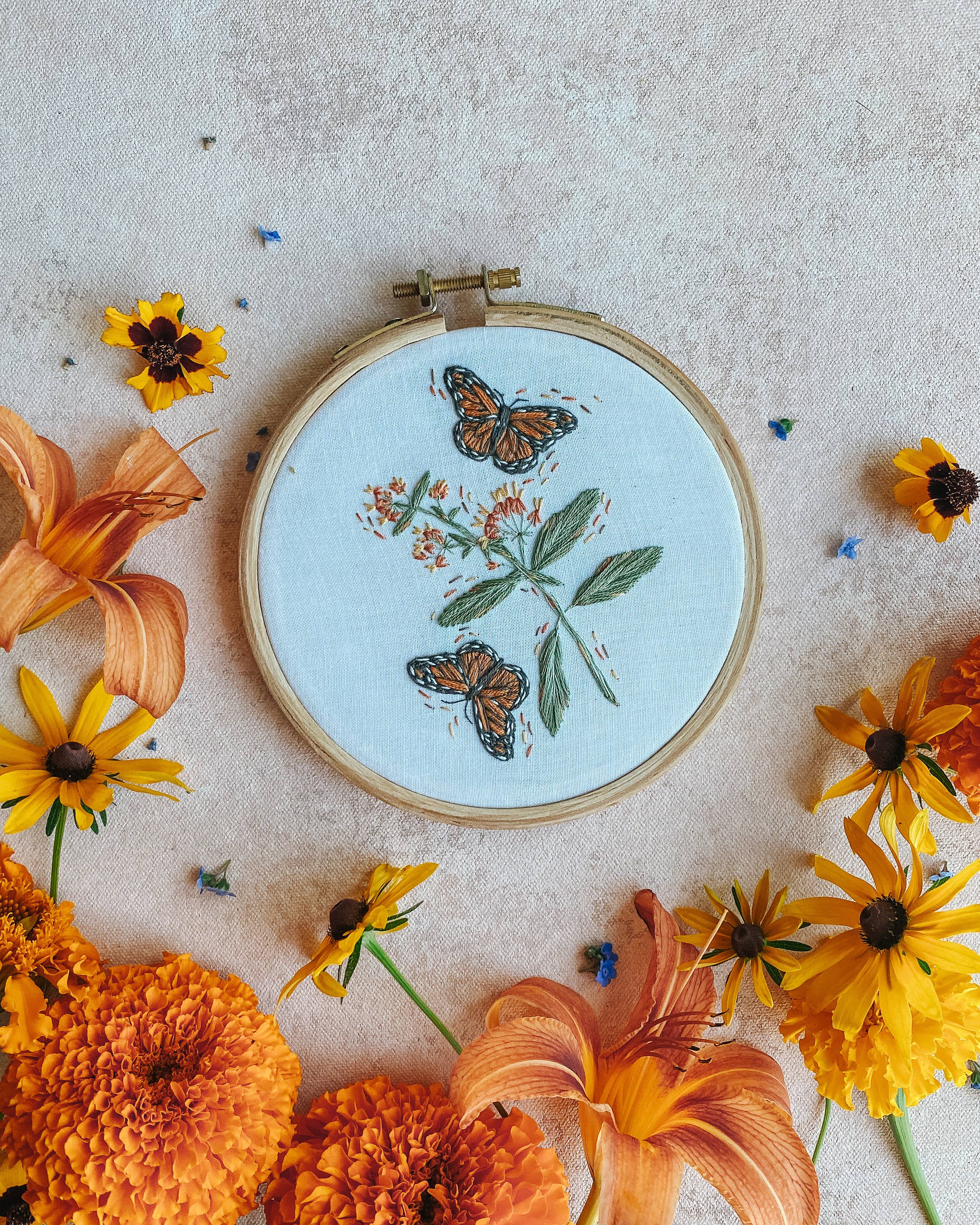 Monarchs & Milkweeds Embroidery Kit