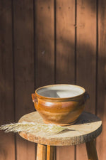 BROWN FRENCH STONEWARE POT WITH HANDLES