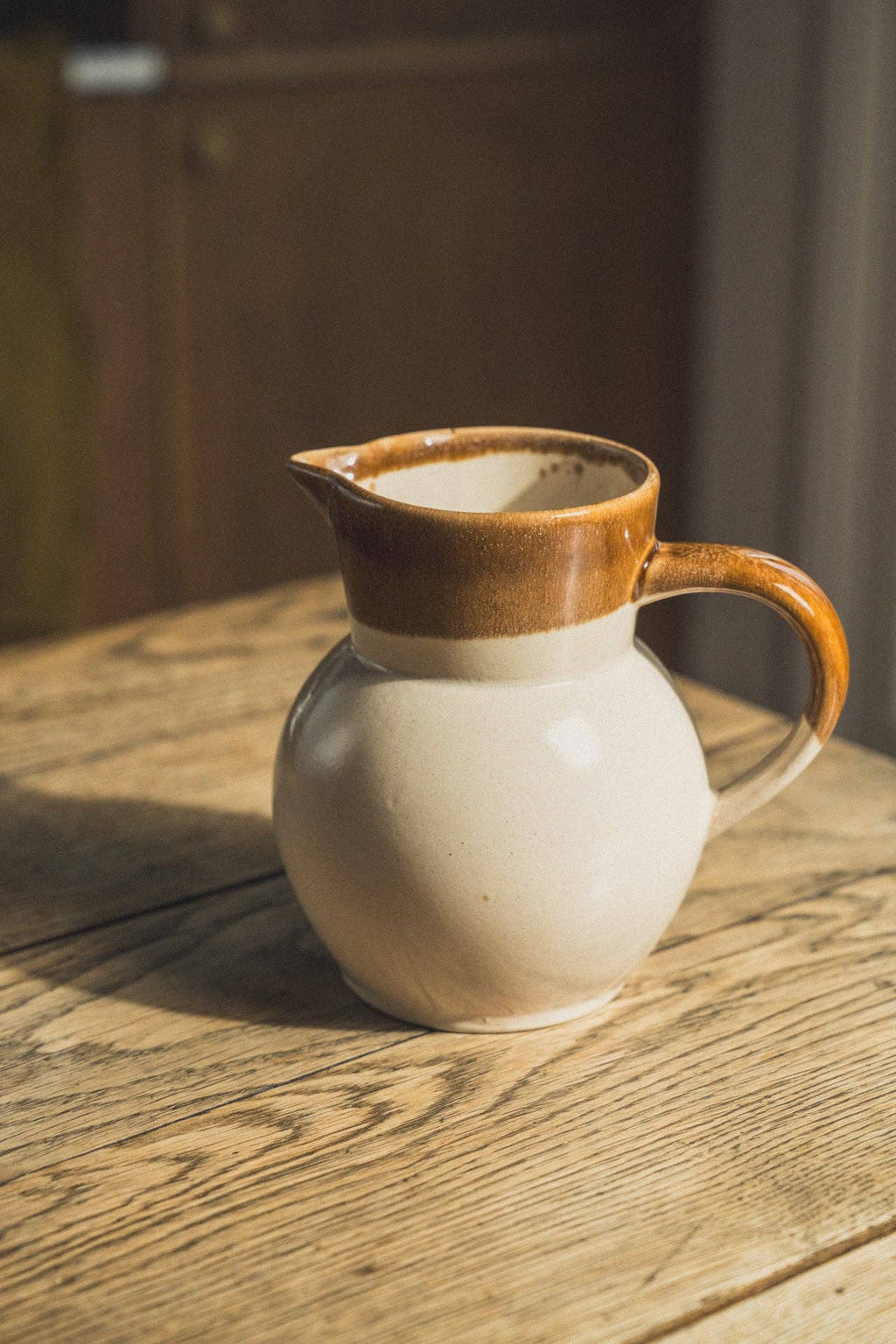 bi colored dipped vintage stoneware pitcher from france