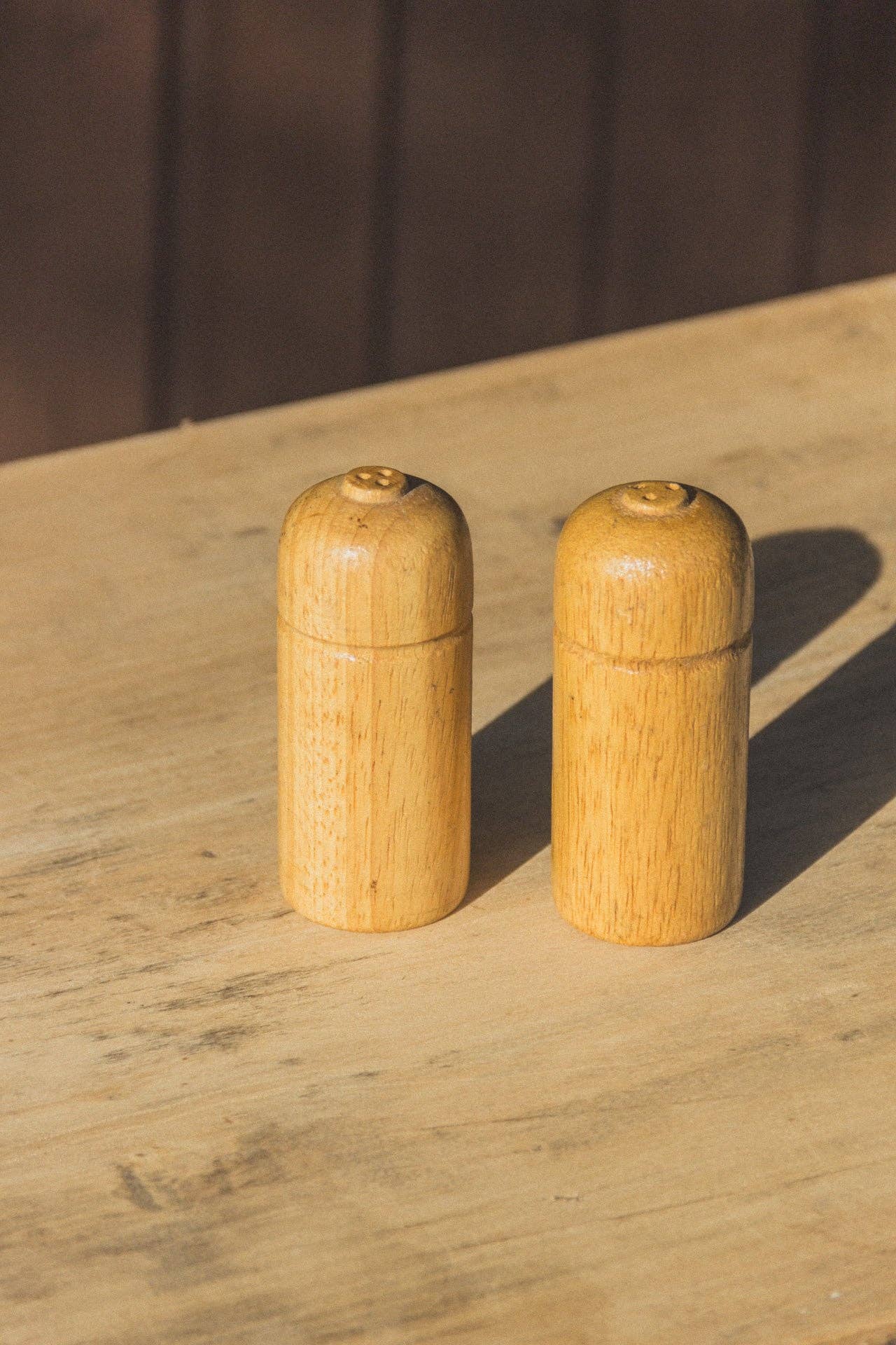 vintage wood french salt and pepper shakers