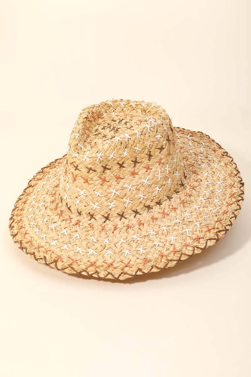 STRAW HAND-STITCHED FEDORA HAT