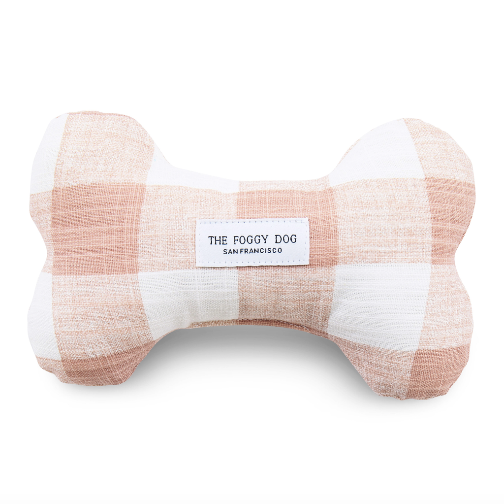 BLUSH PINK GINGHAM DOG BONE SQUEAKY TOY