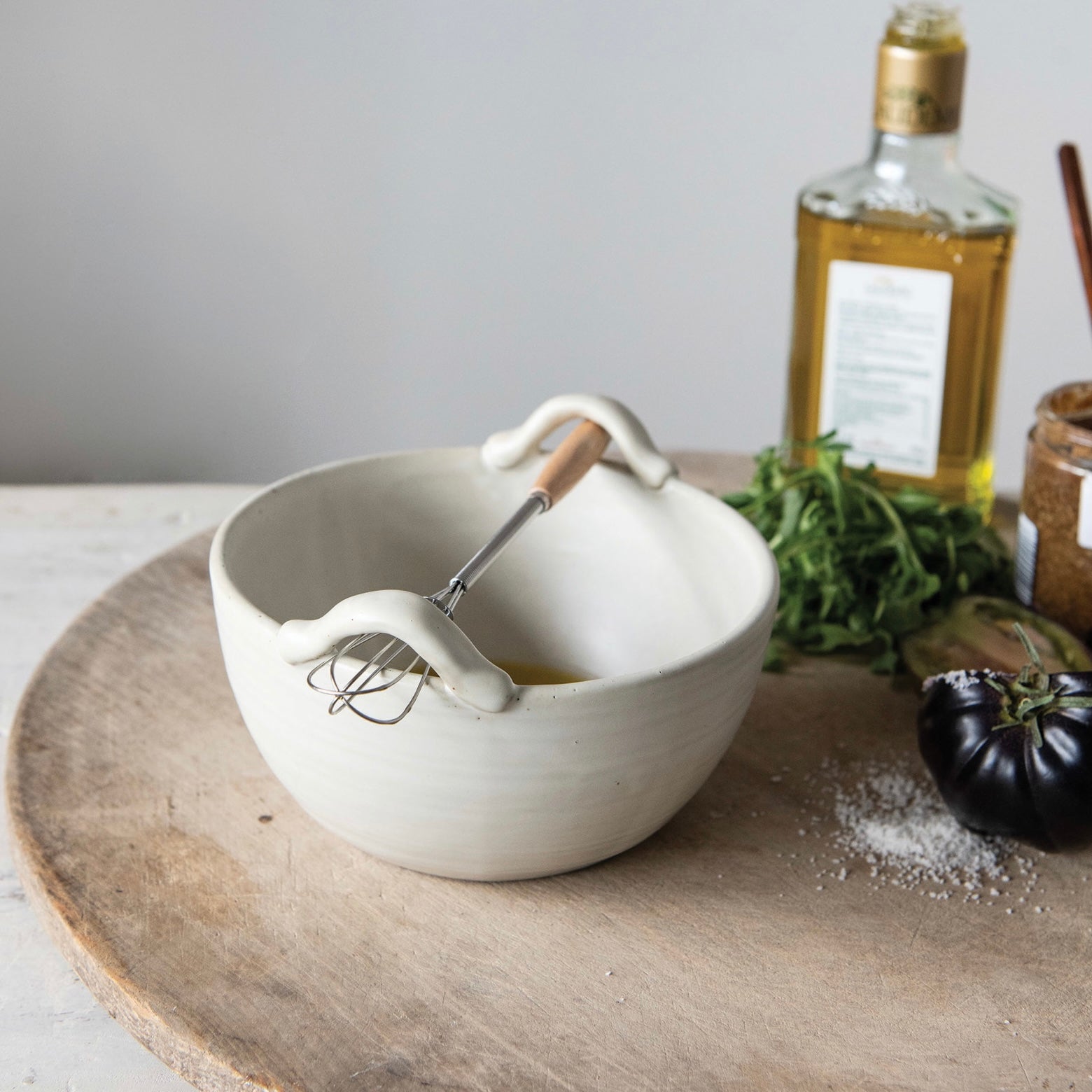 STONEWARE BOWL + WHISK SET