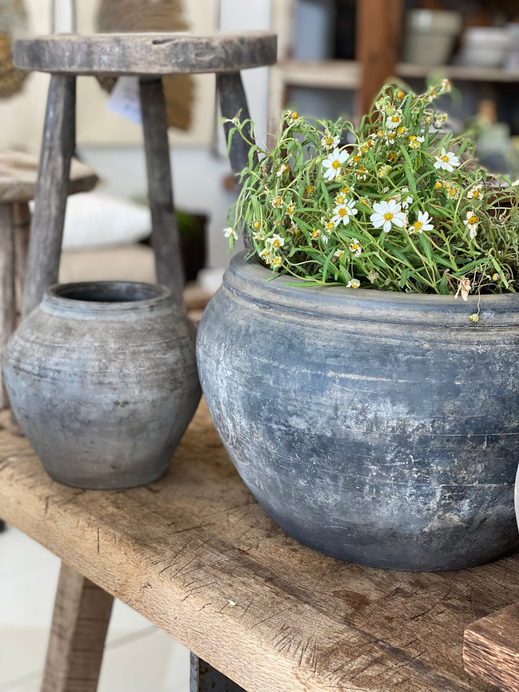 WEATHERED GREY POT — LARGE