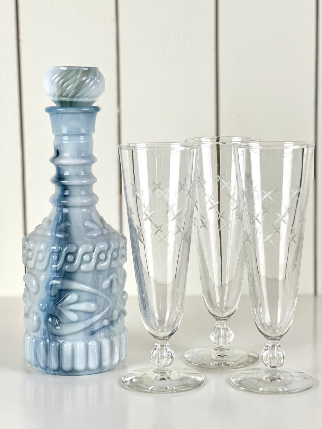 VINTAGE SLAG GLASS DECANTER