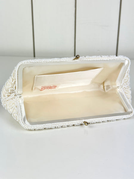 Vintage Beaded White Clutch Purse