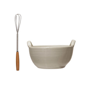 STONEWARE BOWL + WHISK SET