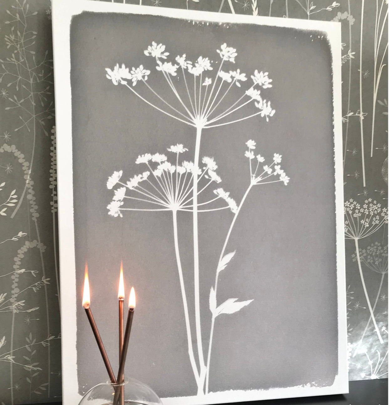 FLORAL CYANOTYPE PRINT  - ON STRETCHED CANVAS